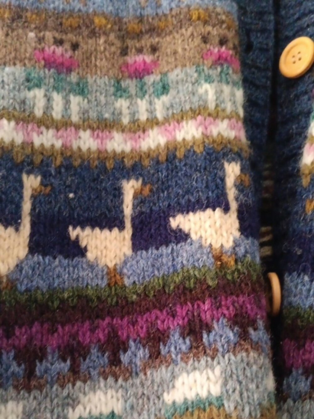 L.L. Bean Wool Geese Intarsia Long Sleeve Button Front Cardigan L Vintage - Picture 4 of 8